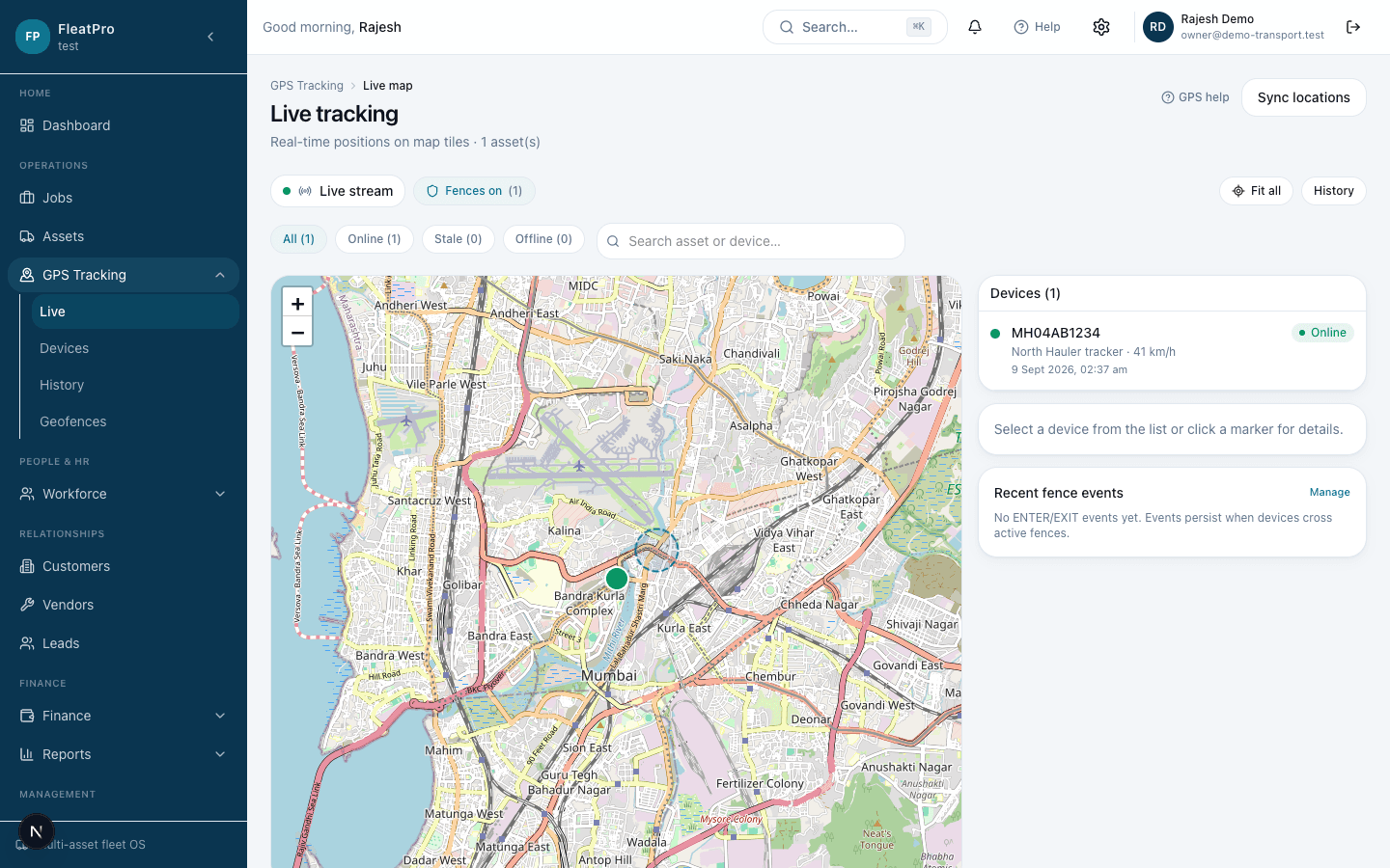 FleatPro live GPS from demo company